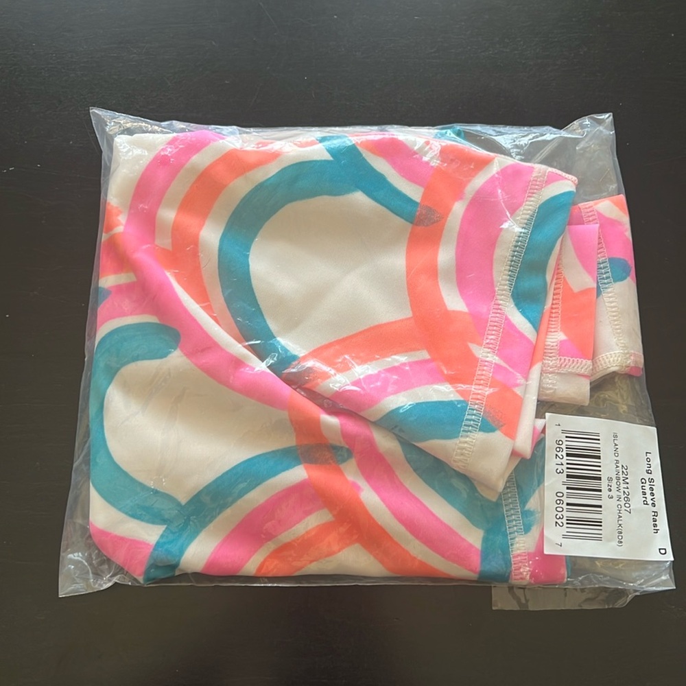 Tea long sleeve rash guard. Island Rainbow in Chalk